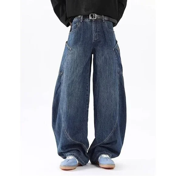 Men's Baggy Wide Leg Jeans Denim Streetwear Casual Loose Fit Y2K Hip Hop - Picture 3 of 6